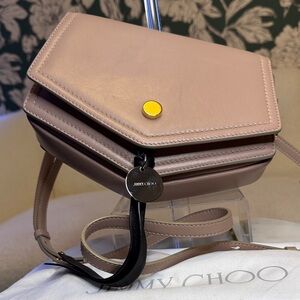Jimmy Choo Authentic Taupe Crossbody Bag w/Metallic Interior, Dusty, Auth Card